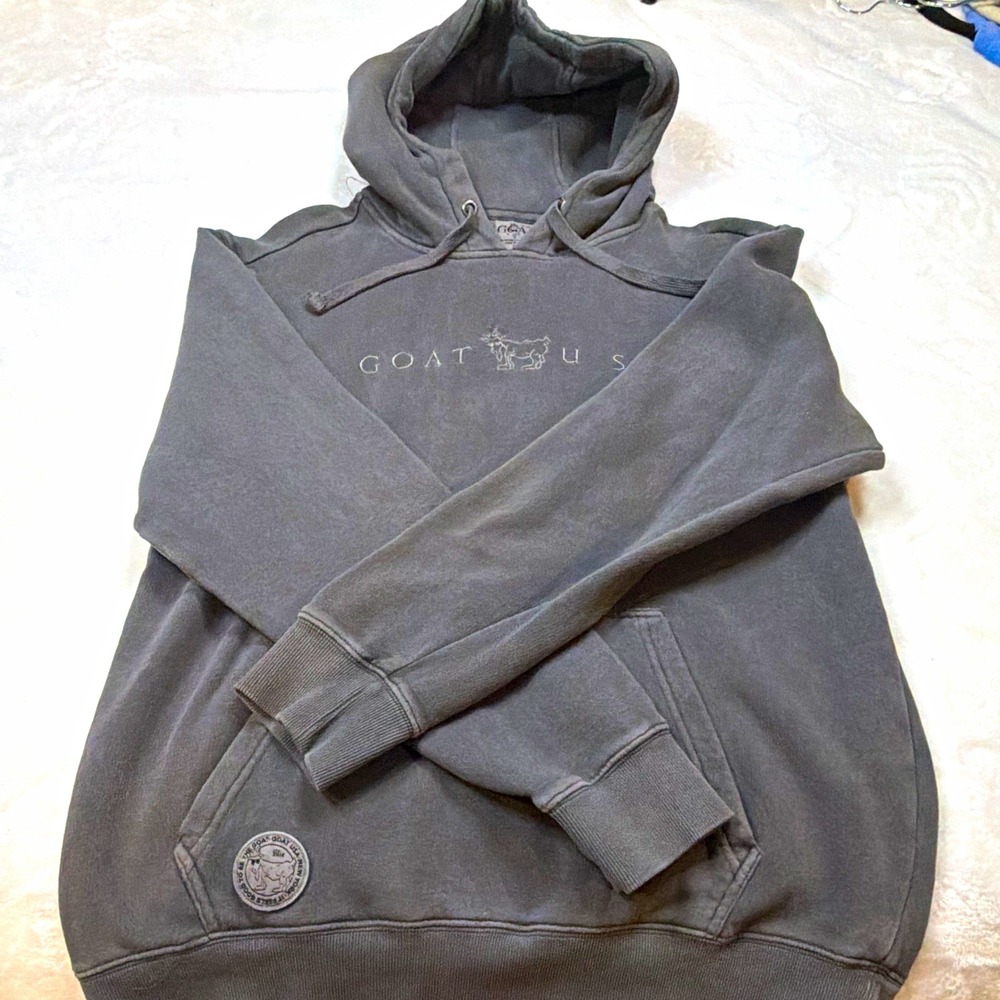 GOAT USA Men's Pullover Hoodie Gray Fleece Logo Kangaroo Pocket Sz M